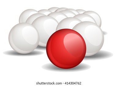 Follow the leader, Unique red ball. Vector image, no size limit. 