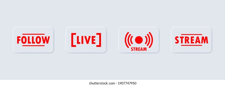 Follow and live stream button. Social media concept. Blogging. Vector EPS 10. Isolated on background