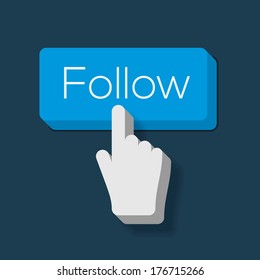 Follow Me Button With Hand Shaped Cursor, Vector Image. 