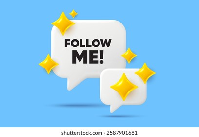 Follow me chat speech bubble. Social media concept. Follow me tag. Special offer sign. Super offer symbol. 3d sparkles chat bubble. Vector