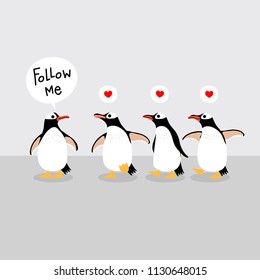Follow me with cute penguins vector. Wildlife animal cartoon character