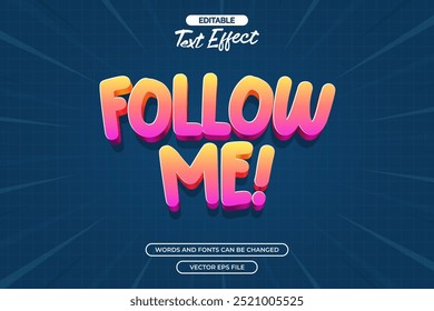 Follow me editable text effect with social media style and comic background