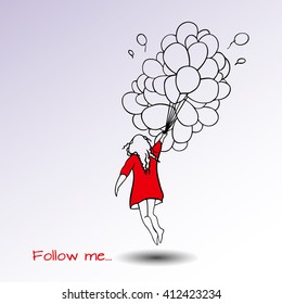 Follow me hand drown vector illustration. 