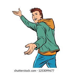 follow me. handsome young man. Pop art retro vector illustration kitsch vintage