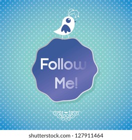 Follow me Icon with little bird. Vector illustration