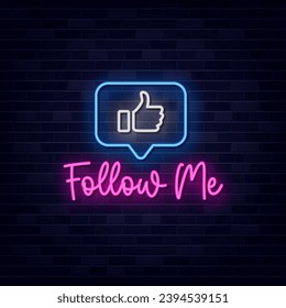 Follow Me Neon Text Vector, Neon Sign Symbol, Light banner, Light art.