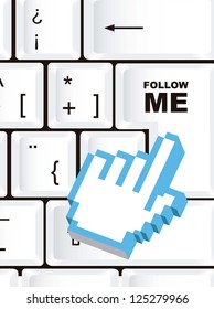 follow me sign, over keyboard with cursor hand. vector