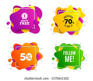 Follow me symbol. Liquid shape, various colors. Special offer sign. Super offer. Geometric vector banner, square frames. Follow me text. Gradient shape badge. Vector