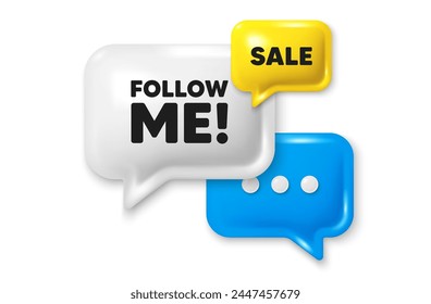 Follow me tag. Offer speech bubble 3d icon. Special offer sign. Super offer symbol. Follow me chat offer. Speech bubble sale banner. Discount balloon. Vector