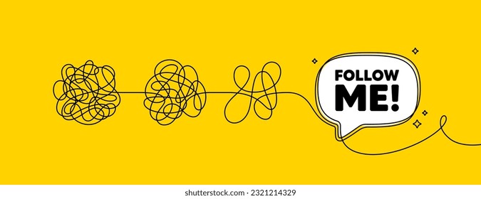 Sígueme la etiqueta. Simplificar procesos complejos con burbujas de voz. Signo de oferta especial. Símbolo de súper oferta. Sígueme el mensaje de burbuja de voz. El caos del ángulo. Solución fácil. Vector