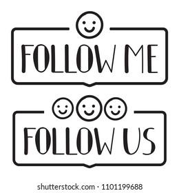 Follow me, us. Badges for social marketing. Vector illustration on white background.	