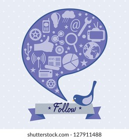 Follow me and follow us, Icon with little bird. Vector illustration