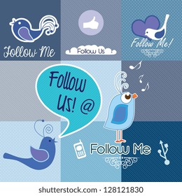 Follow me and follow us, Icons collection. Vector illustration