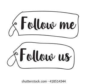 Follow me, follow us labels set for social networks. Vector typographic design.
