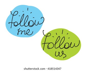 Follow me, follow us labels set for social networks. Vector typographic design.
