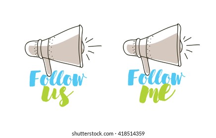 Follow me, follow us labels set for social networks. Vector typographic design.