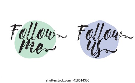 Follow me, follow us labels set for social networks. Vector typographic design.