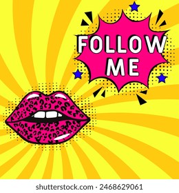 Follow me Vector Design with Cartoon, Comic Speech Bubble in pop-art style. Follow me pop art comic style. Can be used for business, marketing and advertising.