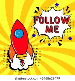 Follow me Vector Design with Cartoon, Comic Speech Bubble in pop-art style. Follow me pop art comic style. Can be used for business, marketing and advertising.