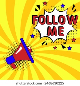 Seguir Vector Design with Cartoon, Comic Speech Bubble en estilo pop-art. Seguir me pop art comic style. Puede ser utilizado para los negocios, el marketing y la publicidad.