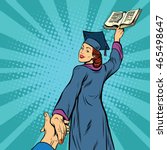 follow me, a woman student graduate knowledge education, pop art retro vector illustration