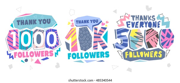 Follow Memphis Banner. Trendy geometric thanks retro Memphis card for social media networks. Pastels color Thank you followers label. 1000 followers. 40K followers. 5000 followers.