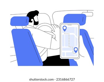 Follow the route abstract concept vector illustration. Taxi passenger controls the route using smartphone app, commercial city transport order, ride-hailing service abstract metaphor.