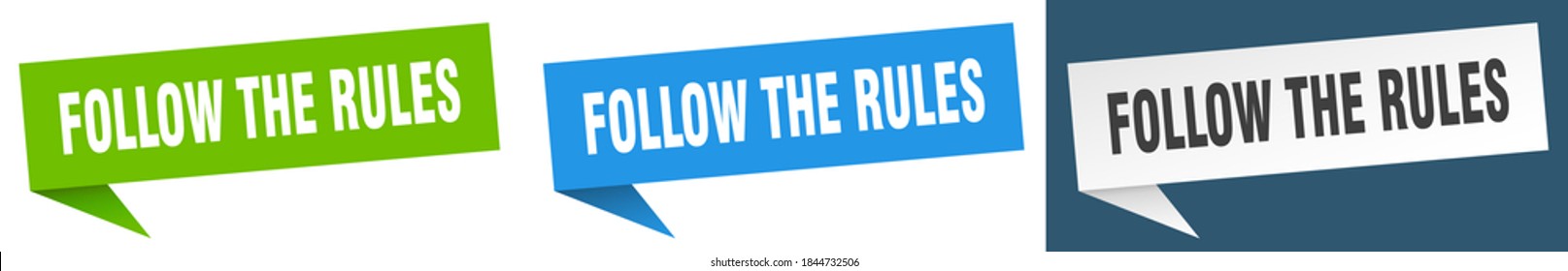 follow the rules banner sign. follow the rules speech bubble label set