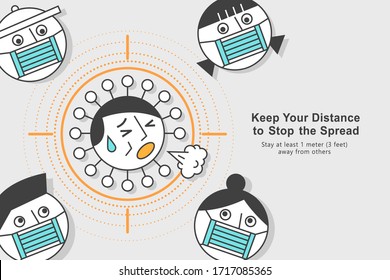 Follow social distancing rule to stop the spread, a man coughing without his face mask on grey background
