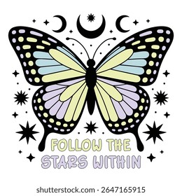 siga as estrelas dentro - Boho Mystic Moth clipart, Ilustração do Inseto da traça bonita, Bela borboleta Design Sublimação