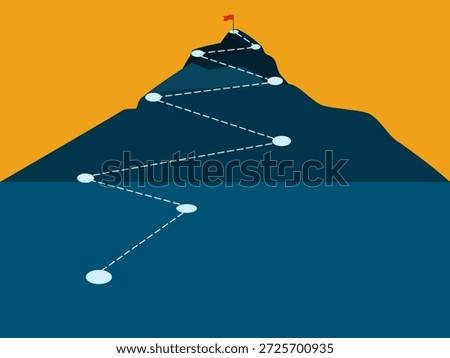 Follow the steps to the flag on the mountaintop.