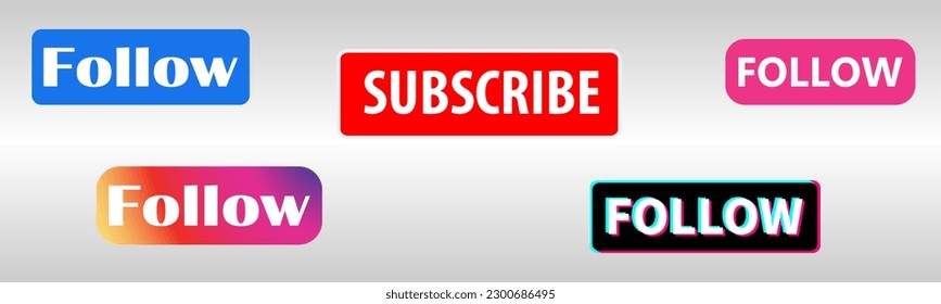 Follow and subscribe buttons in the style of popular social networks. EPS10