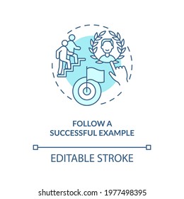 Follow Successful Example Blue Concept Icon. Sharing Experience. Personal Brand Building. Learning From Best Idea Thin Line Illustration. Vector Isolated Outline RGB Color Drawing. Editable Stroke