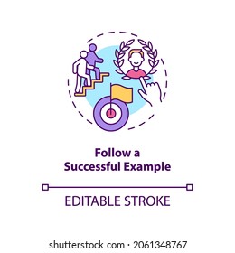 Follow Successful Example Concept Icon. Sharing Experience. Personal Brand Building. Learning From Best Idea Thin Line Illustration. Vector Isolated Outline RGB Color Drawing. Editable Stroke