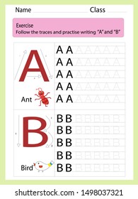 Follow the traces and practise writing A and B, vector