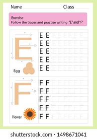 Follow the traces and practise writing E and F,vector