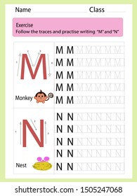 Follow the traces and practise writing the number M and N