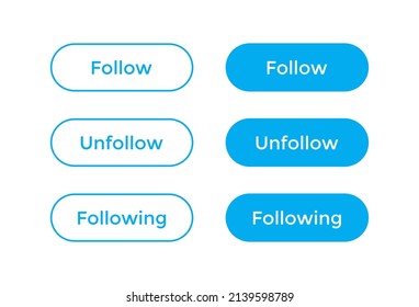 Follow, Unfollow, and Following Button Icon in Flat Style