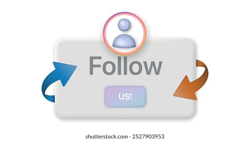 Follow us 3D Illustration, Notifications page with floating elements 3d rendering. Follow us vector banner on white background. Isolated icon for following social media Vector Illustration