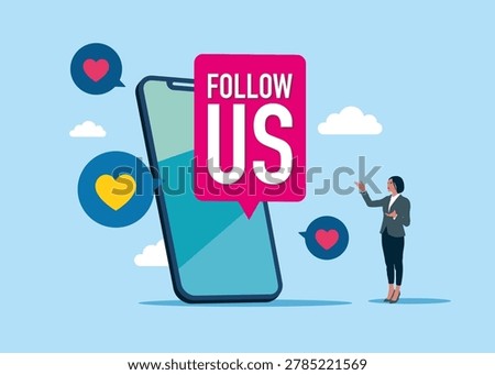 Follow us banner on screen phone. Social media concept. Flat vector illustration