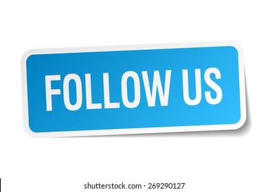 follow us blue square sticker isolated on white