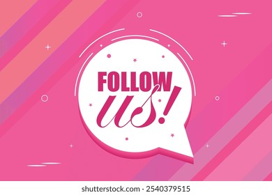 Follow us! Button with an arrow and a heart on a Light Pink background. Vector illustration.