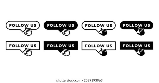 follow us button banner label sign icon vector design black white color illustration template sets