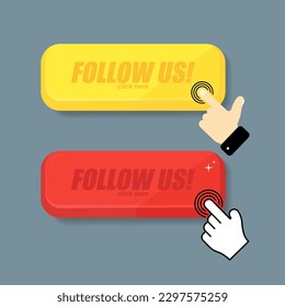 Follow us button isolated on white background. Social network concept. Follow us banner with thumbs up. Modern label with thumbs up icon. Vector illustration