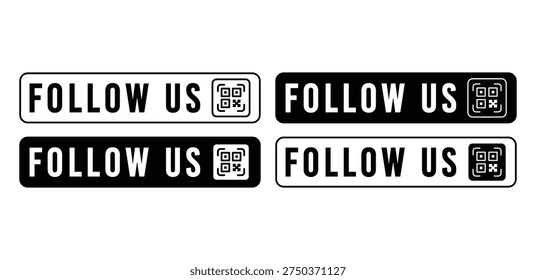 Follow Us Button With QR Code Icon Vector Design White And Black Color Isolated On White Backgrounds