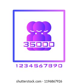 Follow us button with a set of numbers. Bright gentle gradient. Symbols of people.