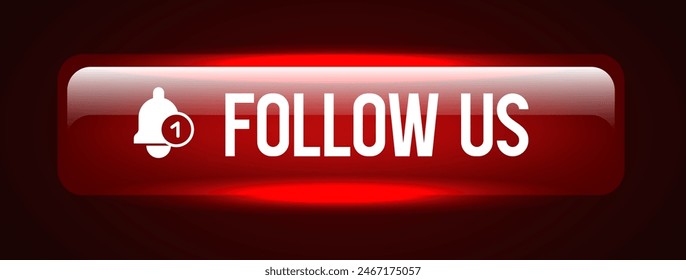 Follow us button. Vector illustration isolated on a red background.