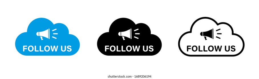Follow us cloud with megaphone. Vector isolated illustration. Follow vector icon. Cloud technology. EPS 10