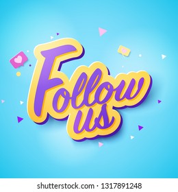 Follow us colorful card set for social media network.