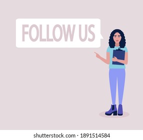 Follow us concept. Vector icon for website information. Colorful flat illustration

